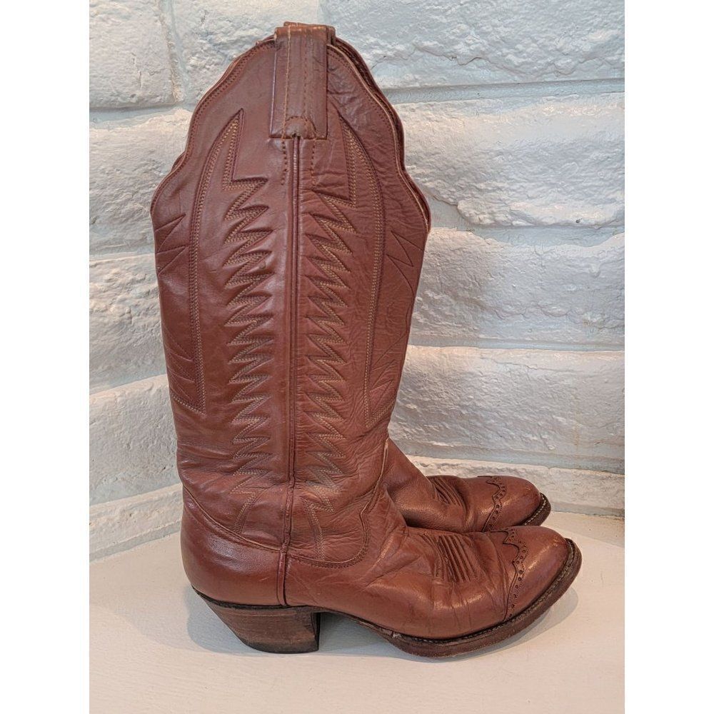 The Sanders Boot Makers Brown Bullhide Leather Cowboy Boots Mens 7.5C hand made